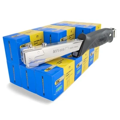 Afbeelding van Tacwise 1185 A11 hamernietmachine + box (5.000 stuks) roestvrijstalen klemmen 140/10 mm