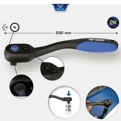 Afbeelding van BRILLIANT TOOLS Ratel omschakelbaar 1/2&quot; staal