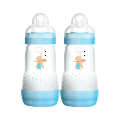 Afbeelding van MAM Anti koliek fles, 2 4 maanden, 260 ml, met zuiger medium vloeistof, gemakkelijk te accepteren, zelfsteriliserend en reinigen, Easy Start Colic, glanzend blauw, stuks