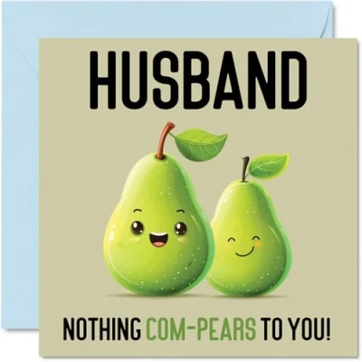 Afbeelding van Verjaardagskaarten voor echtgenoot Niets Com Peren Grappige Gelukkige Verjaardagskaart Man van Vrouw, Hubby Verjaardagscadeaus, 145mm x Grap Wenskaarten Mannen Hem