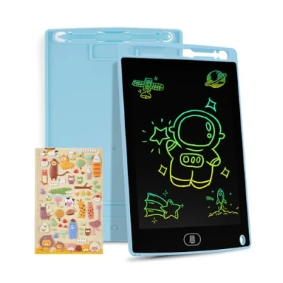 Afbeelding van Genialba Kleurrijke LCD schrijftablet kinderen, 8,5 inch uitwisbaar tekenblok met vergrendelingsfunctie; voor het schilderen van teken en memolijsten, gratis cartoonsticker, speelgoedgeschenken 2, 3, 4, 5, 6 jaar oude jongens, meisjes blauw