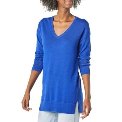 Afbeelding van Amazon Essentials Women&#039;s Lichtgewicht tuniektrui met lange mouwen en V hals (verkrijgbaar in grote maten), Helderblauw, XL