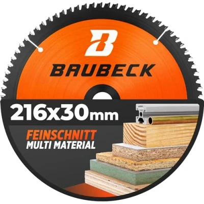 Afbeelding van BAUBECK Zaagblad van 216 x 30, multi materiaal fijne snede, cirkelzaagblad 30 voor hout, aluminium en nog veel meer. 216, compatibel met Metabo KGS Bosch GCM 8