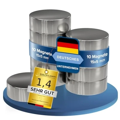 Afbeelding van Neodymium powermagneet, zilverkleurig, schijfmagneet, extra sterk, rond, diameter 15 x 5 mm, sterke magneten, supermagneet, hechtkracht ca. kg, magneten voor whiteboard, prikbord, magneetbord,