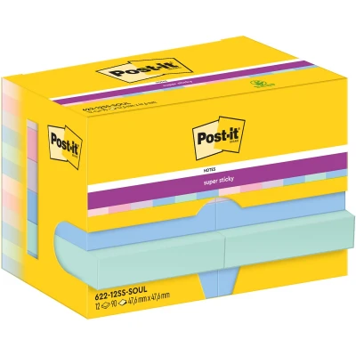 Afbeelding van Post it Super Sticky Notes Soulful, 90 Vel, Ft 47,6 X Mm, Pak Van 12 Blokken Memoblok