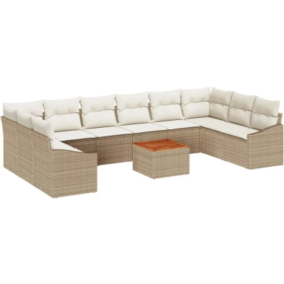 Afbeelding van vidaXL 11 Delig Tuinbankstel Met Kussens Beige Poly Rattan Acacia