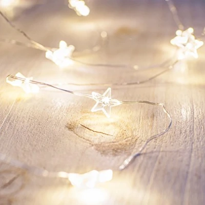 Afbeelding van Lights4fun 3x 40 Micro LED ster draad lichtketting warm wit batterij timer