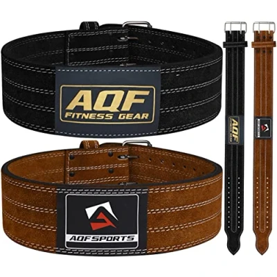 Afbeelding van AQF Lederen Gewichtheffende Riem 4&quot; Gevoerde Lumbaal Rugsteun met Suède Voering en stalen Roller Buckle Voorgevormde Fitness Orgaanbouw (M)