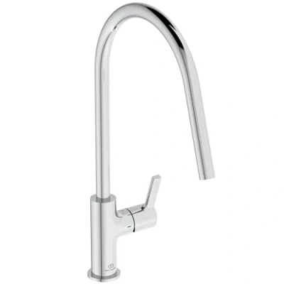 Afbeelding van Ideal standard gusto 1 gats keukenkraan met hoge ronde uitloop lage druk voorsprong 23 8cm chroom bd409aa