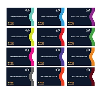 Afbeelding van Set of 12 RFID Blocking Sleeves by Boxiki Travel Credit Card Protector Holders Identity Theft Protection Secure for Cards, Debit Cards (Navy Blue)