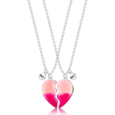 Afbeelding van Bixorp Friends Hartje BFF Ketting voor 2 Roze &amp; Rood Hart Zilverkleurig Vriendschapsketting twee