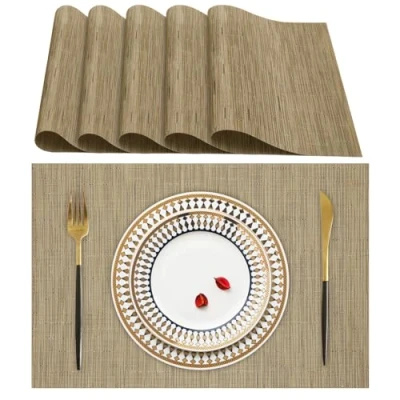 Afbeelding van Lumaca Wasbare Placemats, Set van 6 Ontbijtplacemat (70% PVC, 30% Polyester), Hittebestendig, Antislip, voor Keuken en Restauranttafels, Bruin