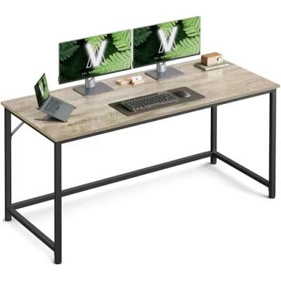 Afbeelding van VASAGLE bureau, computerbureau, bureau voor werkkamer, slaapkamer, 60 x 140 76 cm, industrieel ontwerp, metalen frame, grijs zwart LWD043B02