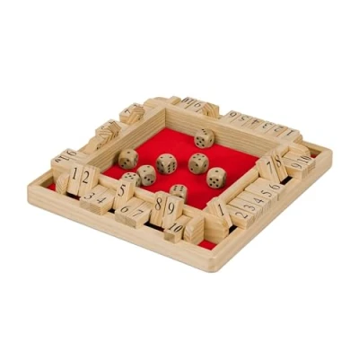 Afbeelding van Relaxdays shut the box 4 spelers hout gezelsschapsspel dobbelspel rekenspel