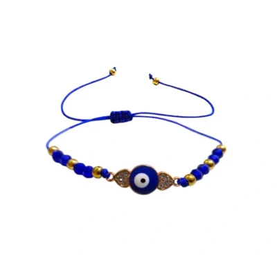 Afbeelding van Geluksarmband geluksbrenger boze oog evil eye kabbalah nazar touw kristal blauw