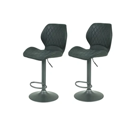Afbeelding van Apollo Set van 2 barkrukken bistrokruk Sonja, vintage bekleding, antraciet, metalen voet, grijs, in hoogte verstelbaar met lift, draaibaar 360