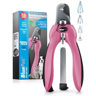 Afbeelding van BluePet klauwschaar met beschermplaat als nagelschaar voor honden, katten en kleine dieren, klauwtang grote klauwen (Roze, S L Maat Verstelbaar)