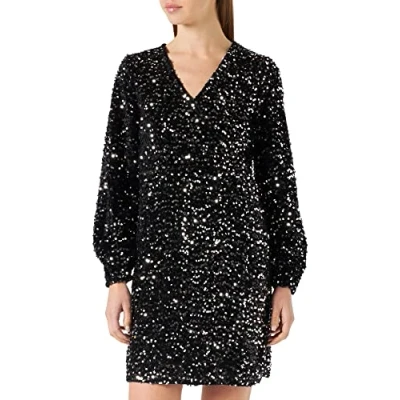 Afbeelding van PCKAM LS WRAP Dress, zwart/detail: zilver, XS