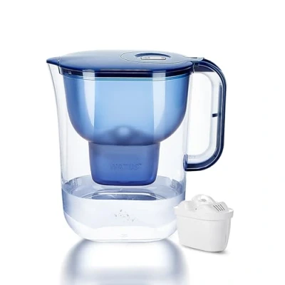Afbeelding van Watus Waterfilter, blauwe waterfilterkan, bevat 1 cartridge waterfilterkan (3,8 liter), drinkwaterfiltering ter vermindering van kalk, chloor, lood en koper in leidingwater