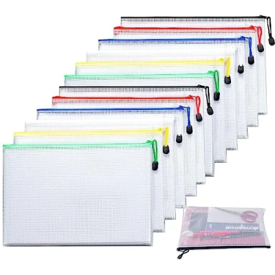 Afbeelding van 12 stuks documententas A4, kleure waterdichte met ritssluiting, bestand tassen kunststof voor Kantoor, documenten, papier, Pennenzak, cosmetica, reizen