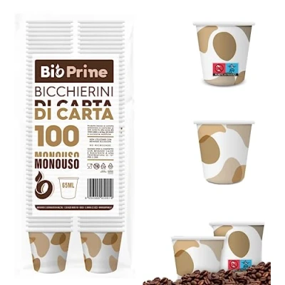 Afbeelding van wegwerp koffiekopjes van papier, 65 ml, biologisch afbreekbaar, milieuvriendelijk, koffieglazen, 100 stuks