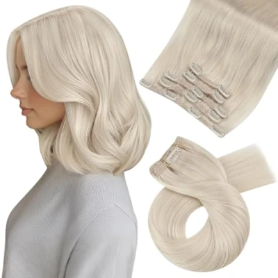 Afbeelding van Moresoo Clip in Hairextensions van Echt Haar Zwart Voor Haarverlenging Dubbele Inslag Extensions Remy Platinablond #60 80g 35 cm 5PCS
