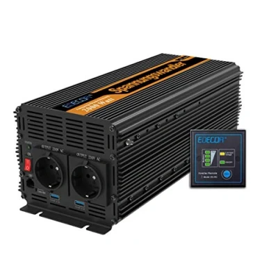 Afbeelding van EDECOA Omvormer 2000W 24V naar 230V Auto Spanningsomvormer Gewijzigde Sinus Inverter Modified Sine Wave met Afstandsbediening 2 EU Stopcontacten USB Poorten