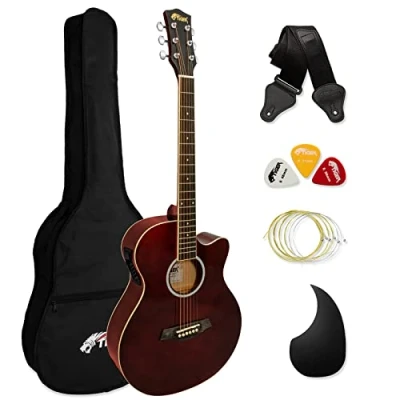 Afbeelding van TIGER Student Electro Akoestische Full Size Gitaar met Ingebouwde EQ, Gigbag, Strap, Reserve Snaren en Picks Rood