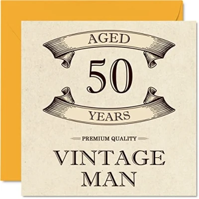 Afbeelding van Vintage 50e verjaardagskaarten voor mannen leeftijd 50 jaar leuke verjaardagskaart collega vader echtgenoot vriend oom broer vriend, 145 mm x wenskaarten,