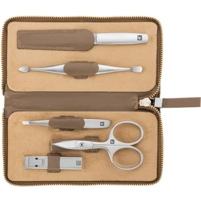 Afbeelding van ZWILLING Twinox Kalfsleer Manicure 5 Delig Set met Ritssluiting, Taupe