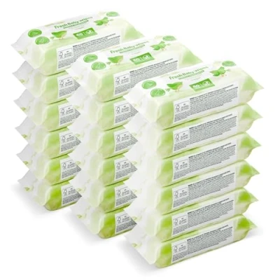 Afbeelding van by Amazon Verse babydoekjes, 100% plantaardige vezels, 1080 doekjes, 18 stuks van 60