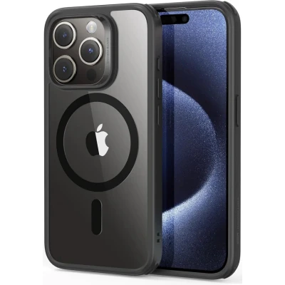 Afbeelding van Hybrid HaloLock Hoesje Geschikt voor Apple iPhone 15 Pro Max Compatibel met MagSafe en Back Cover Magneet Clear Zwart