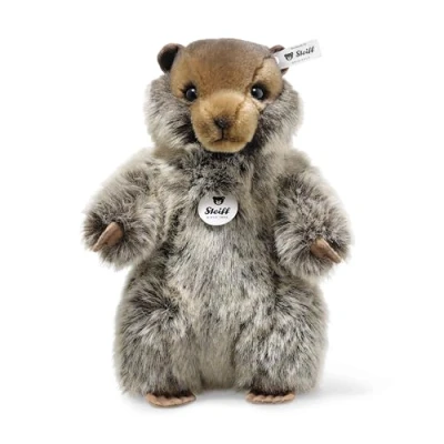 Afbeelding van Steiff knuffeldier Burri marmot, schattig met kunststof ogen, kinderen, jongens en meisjes, pluche dier 26 cm, lichtbruin 084133