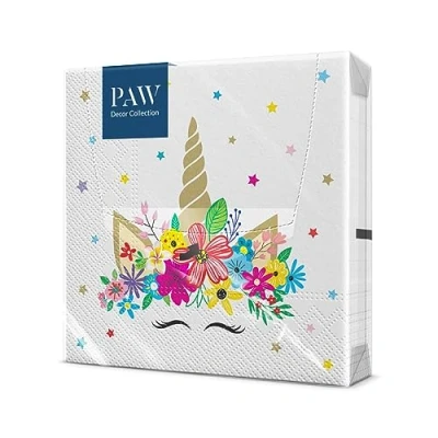 Afbeelding van PAW Papieren Servetten 3 laags (33 x 33 cm) I 20 Stuks Gedrukt met Inkt op Waterbasis Verjaardag Decoratie voor Kinderen Ideaal Kinderfeestjes Kleur: Unicorn Party