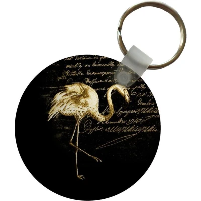 Afbeelding van Sleutelhanger Flamingo Goud Letters Plastic Rond Uitdeelcadeautjes