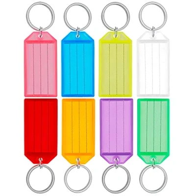 Afbeelding van Uniclife 20 stuks Key Tags 5 cm Plastic Chain met gelijnde blanco papieren labels Transparante covers en Split Rings Stevige Item Identifiers, 8 Kleuren