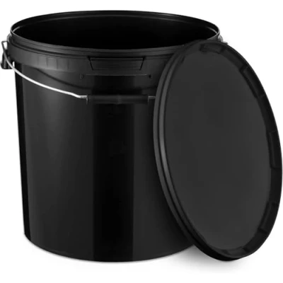 Afbeelding van BenBow Emmer met deksel, 20 l, zwart, 1 x liter, geschikt voor levensmiddelen, stabiel, luchtdicht, lekvrij, voorraaddoos het opbergen van kunststof, metalen handvat, leeg