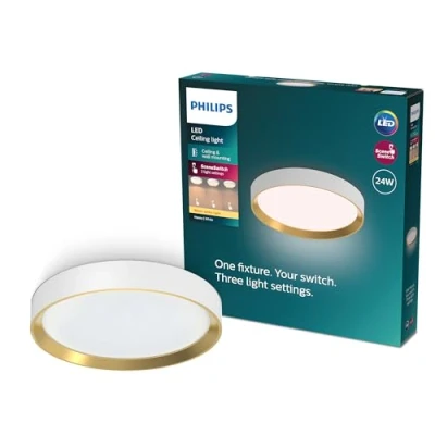 Afbeelding van Philips Hanno plafondlamp SceneSwitch lichttechnologie 24W Warmwit licht Wit met goud design