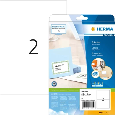 Afbeelding van HERMA printeretiketten Labels Premium A4 210x148 mm white paper matt 50 pcs.
