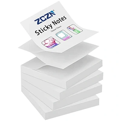 Afbeelding van ZCZN Pop up Sticky Notes 76 x mm, 4 Pads Heldere Kleur Zelfklevende Notes, 100 Sheets/Pad, Wit