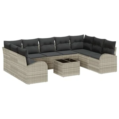 Afbeelding van vidaXL 10 delige Tuin Sofa Set met Kussens Grijze Poly Rattan