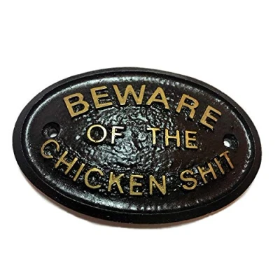 Afbeelding van Artisan PAS OP VOOR DE KIP SHIT GATE/COOP PLAQUE IN ZWART MET GOUDEN VERHOOGDE LETTERING