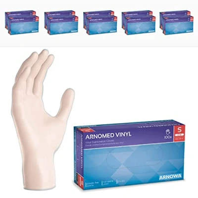 Afbeelding van Wegwerphandschoenen ARNOMED vinyl S, 1000 stuks, poedervrije wegwerphandschoenen, handschoenen verkrijgbaar in de maten M, L &amp; XL