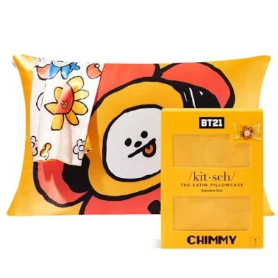 Afbeelding van BT21 x Kitsch Satijnen kussensloop met ritssluiting, zachter dan moerbeizijde kussenslopen standaard maat 1 pak, verkoelende queensize voor haar, huidgezondheid en schoonheidsslaap, 48