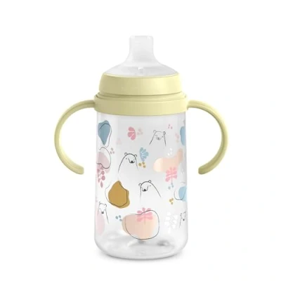 Afbeelding van Suavinex, Fles met handvat, leerbeker voor baby&#039;s zachte tuit van siliconen, anti kolieksysteem, kinderfles handgrepen, lekvrij, vaatwasmachinebestendig, +6 maanden, 270 ml, groene beren