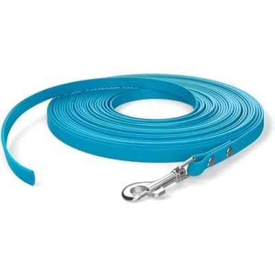 Afbeelding van 5m sleeplijn, hondenriem, 1 karabijnhaak, cyaanblauw, extra smal, vuil en waterafstotend