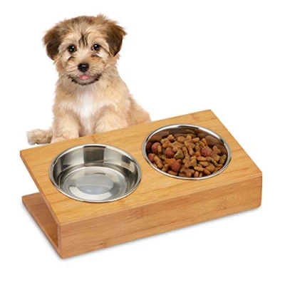 Afbeelding van relaxdays voerbak hond en kat met standaard hondenvoerbak voederbak eetbak rvs L
