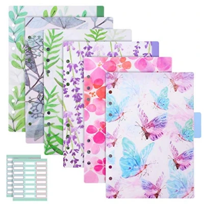 Afbeelding van Discbound Tab Dividers, 2 Set 12 Stuks A5 Binder Index PVC Inbrengbare Pagina, Plastic Verdelers voor 6 Ringen Notebooks Reisdagboek Journal Planner (Bloemen
