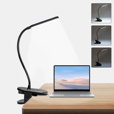 Afbeelding van LQWELL® Klemlamp Voor Bedleeslamp, Batterij Aangedreven Dimbaar Clip On Licht, 3 Helderheidsniveaus En 360 Flexibele Bureaulamp Thuiskantoor (Zwart)