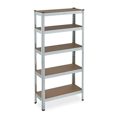Afbeelding van Relaxdays opbergrek metaal, draaglast 875 kg, 150x75x30 cm, 5 etages, steeksysteem, staal, stellingkast, zilver